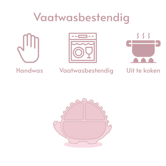 Dino Siliconen Babyservies – 5-delige Set in Roze| byKiekeboe