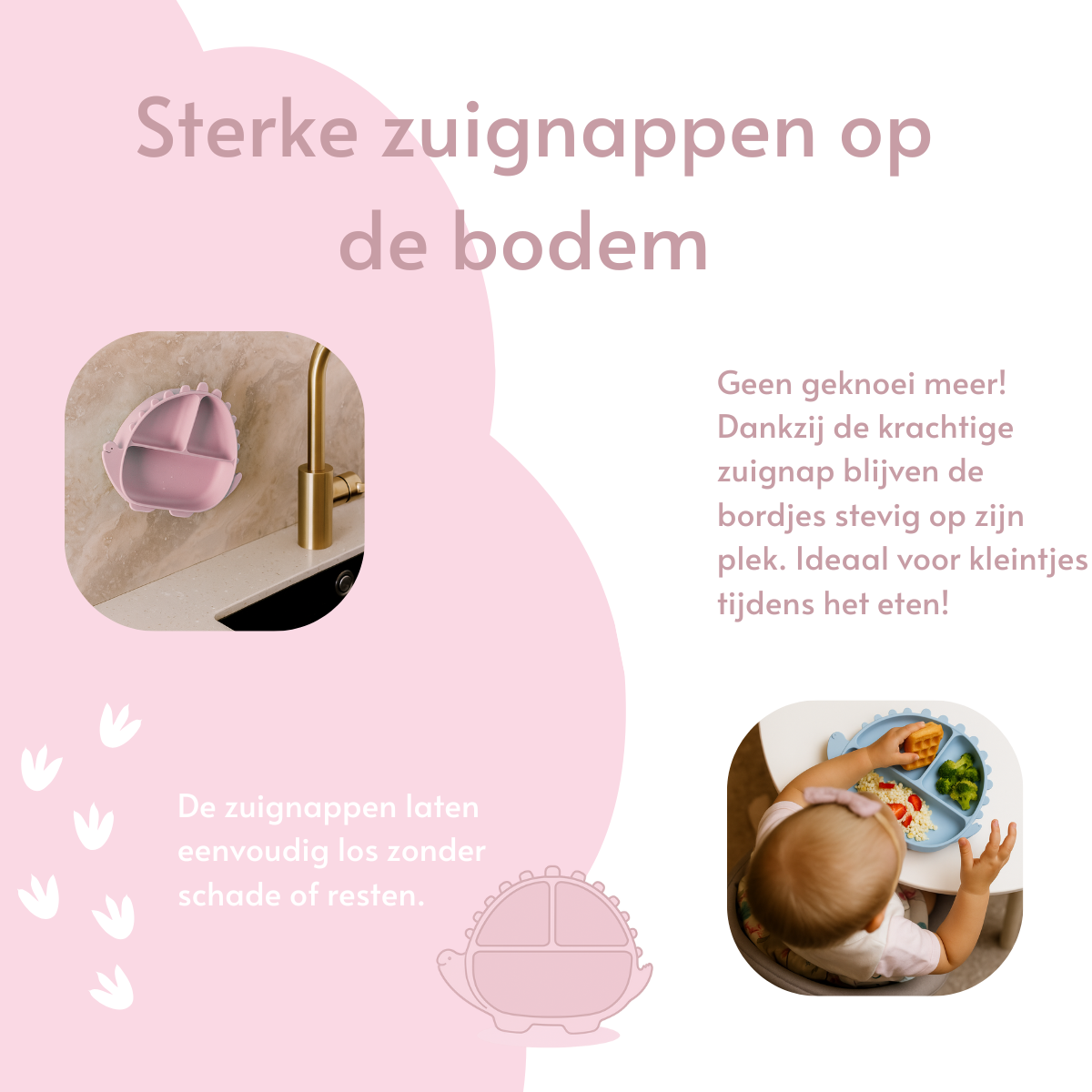 Dino Siliconen Babyservies – 5-delige Set in Roze| byKiekeboe