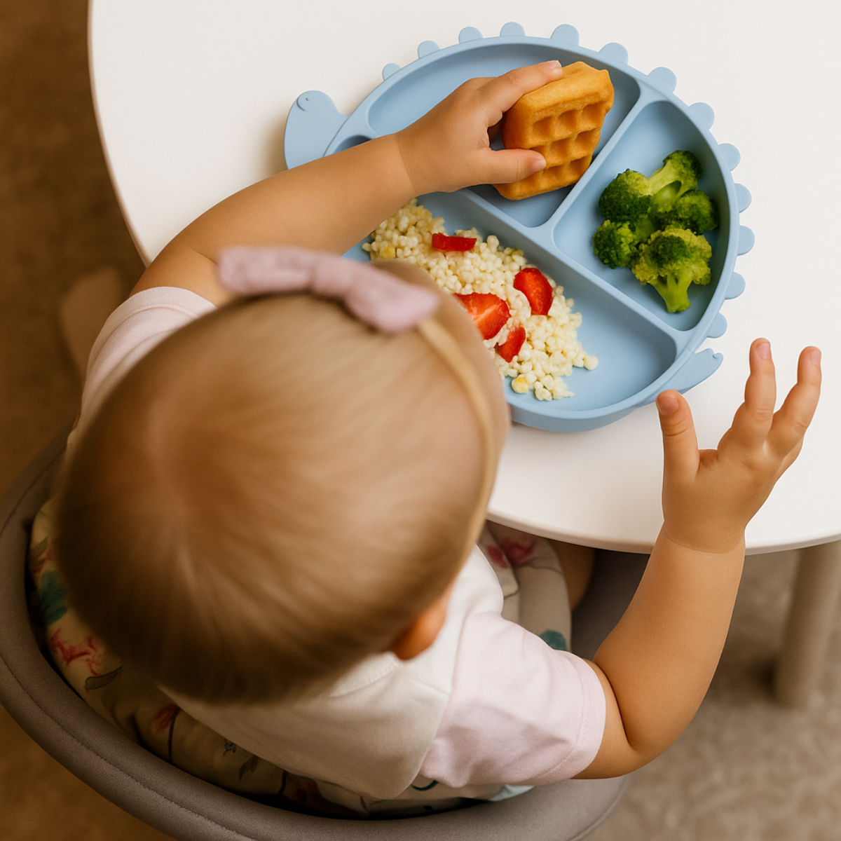 Dino Siliconen Babyservies – 5-delige Set in Blauw | byKiekeboe