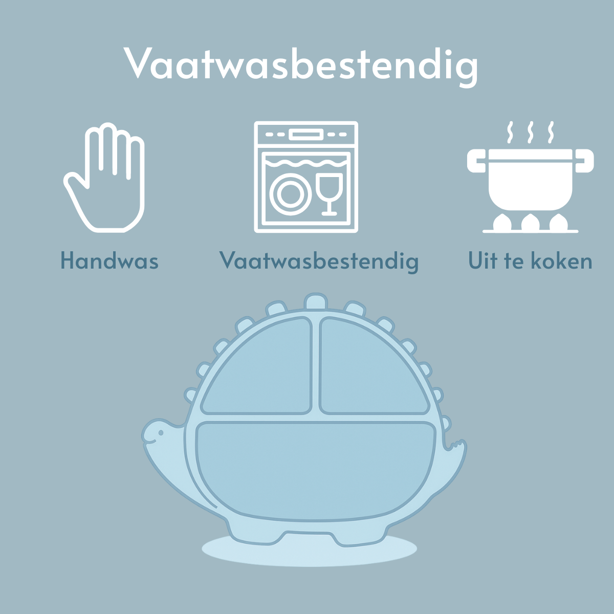 Dino Siliconen Babyservies – 5-delige Set in Blauw | byKiekeboe