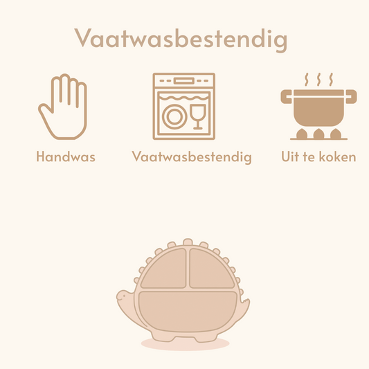 Dino Siliconen Babyservies – 5-delige Set in Beige | byKiekeboe