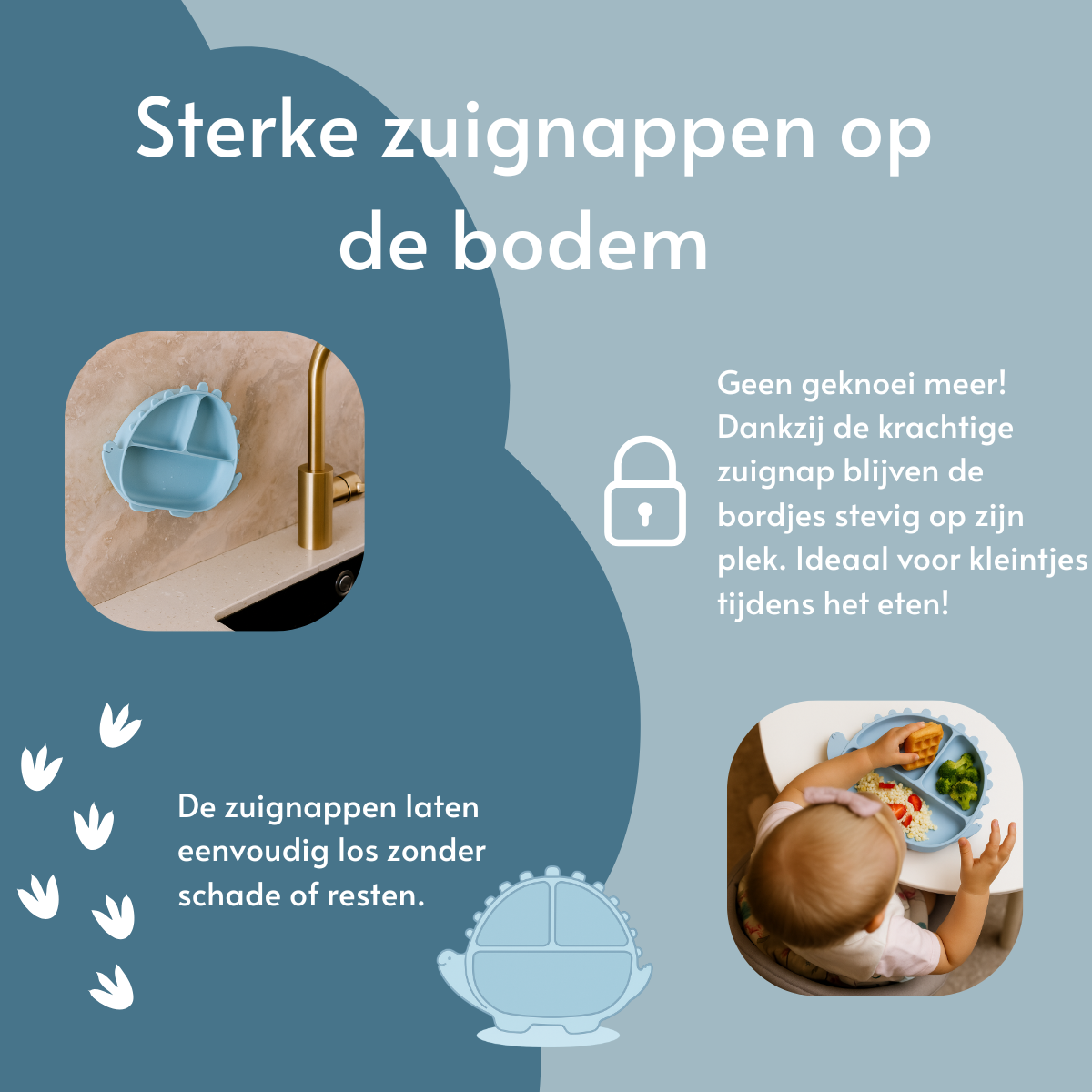 Dino Siliconen Babyservies – 5-delige Set in Blauw | byKiekeboe