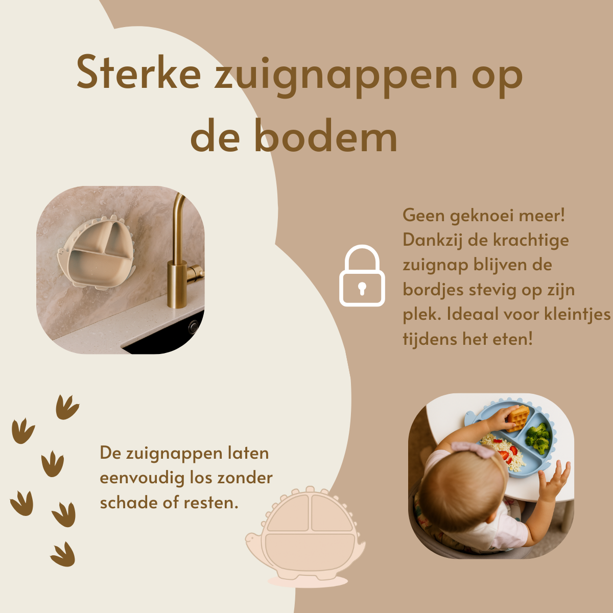 Dino Siliconen Babyservies – 5-delige Set in Beige | byKiekeboe