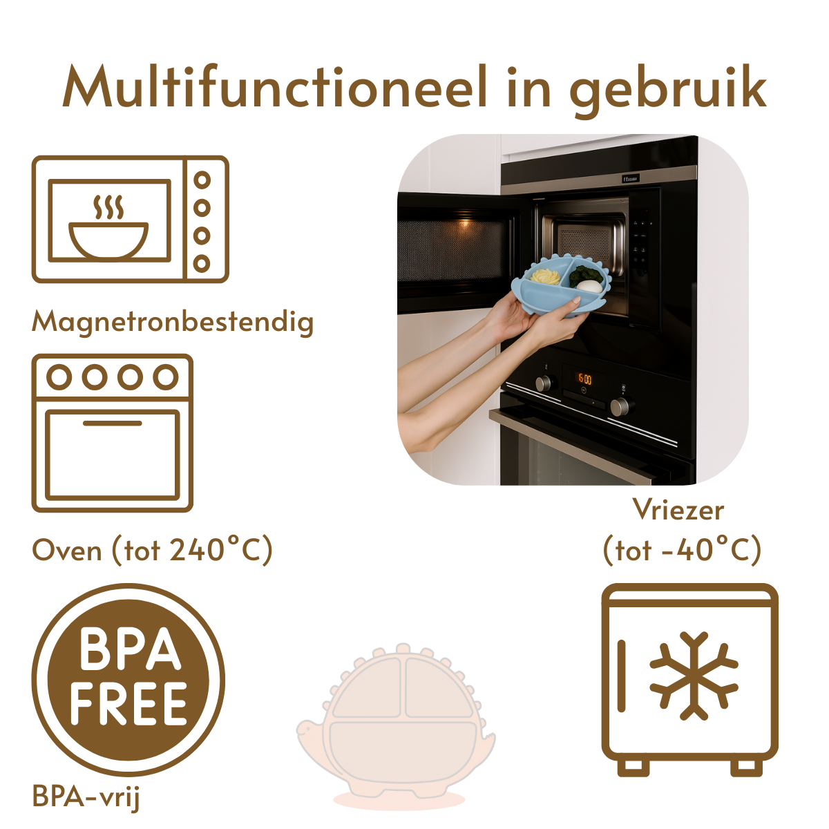 Dino Siliconen Babyservies – 5-delige Set in Beige | byKiekeboe